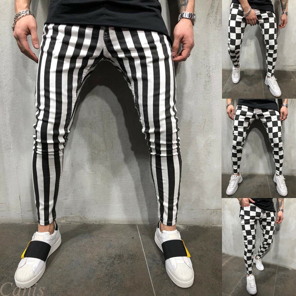 fashion mens stripe slim pencil pants