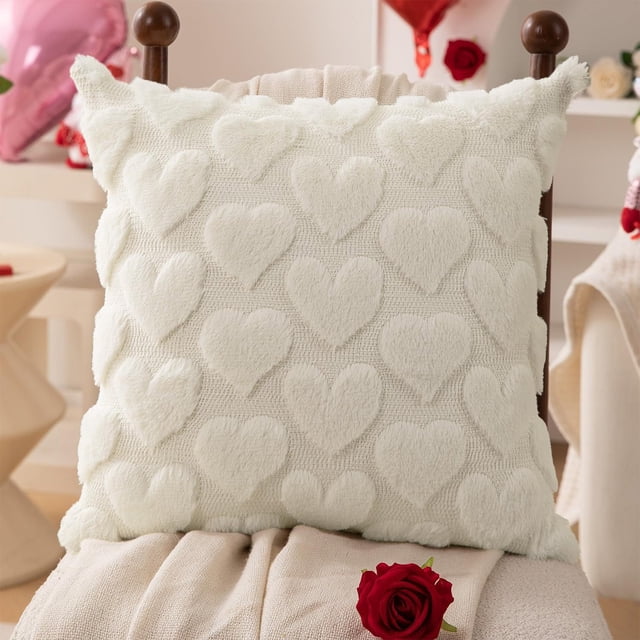 Juego de Fundas de Almohada para San Valentín con Corazones Blancos, 45X45 Cm | Funda de Cojín Roja Decorativa para Sofá | Material: Poliéster | Cierre de Cremallera | 1 Unidad