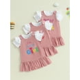thumbnail image 3 of Miaouyo Baby Girls Summer Clothes Solid Short Sleeve Romper with Letter Embroidery Overall Dress 2 Pcs Set, 3 of 9