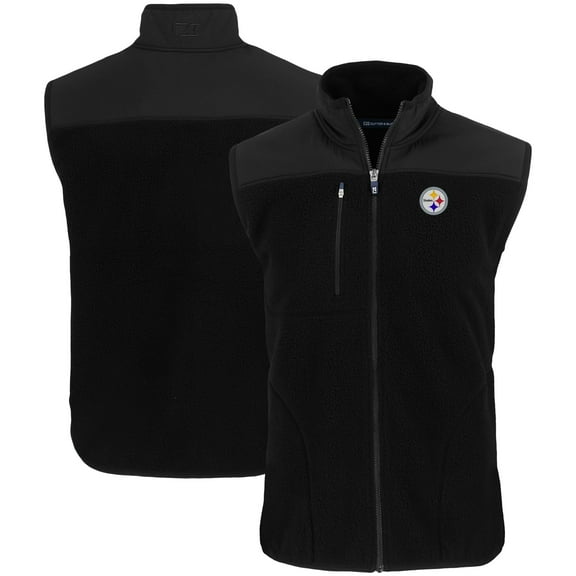 Men's Cutter & Buck Black Pittsburgh Steelers Primary Mark Cascade Eco Sherpa Fleece Full-Zip Vest