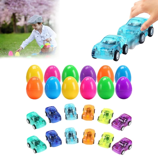 Transparent Candy Colored Car Childrens Small Pull Back Car Q Version Transparent Car Toy Filled Easter Egg Toy Trinkets Each Egg Is Different