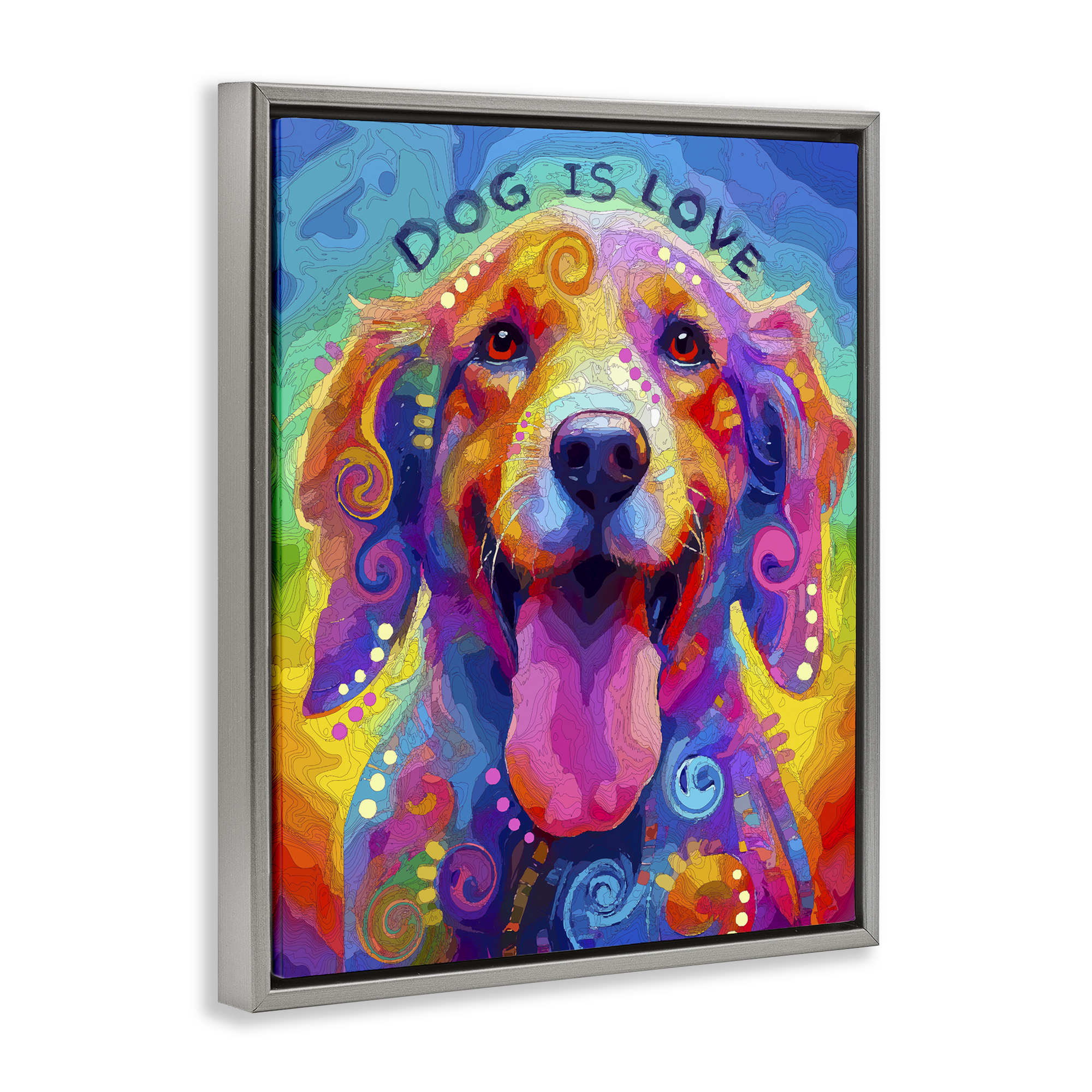 Dog Is Love Swirled Pattern Gray Framed Floater Canvas Wall Art, design by Dean Russo- Evolution Collection