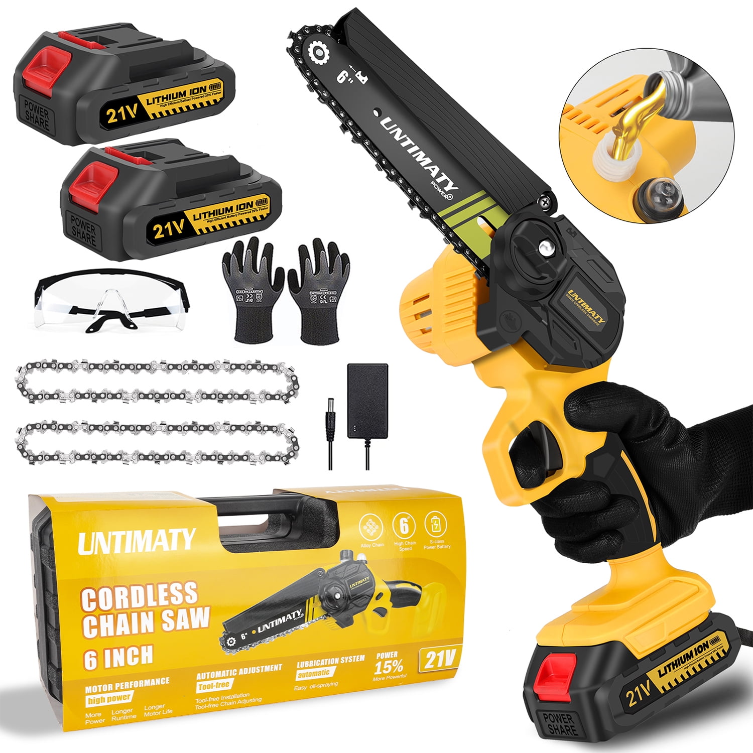 UNTIMATY 6 Inch Mini Chainsaw, Electric Cordless Chainsaw with 2