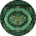 thumbnail image 1 of Ahgly Company Machine Washable Indoor Round Medallion Turquoise Blue French Area Rugs, 4' Round, 1 of 4