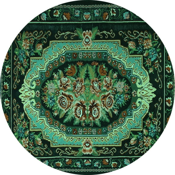 Ahgly Company Machine Washable Indoor Round Medallion Turquoise Blue French Area Rugs, 4' Round