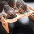 thumbnail image 4 of Cuencos elevados para mascotas para gatos y perros pequeños, comedero elevado ajustable para comida y agua para perros y gatos, soporte de bambú para comida de mascotas con 2 cuencos de cerámica, 4 of 5
