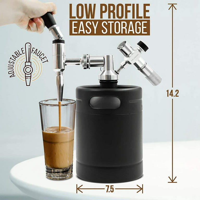 Nitro Cold Brew Coffee Maker - 64Oz Stainless Steel Home Brew Coffee Keg w/  Adjustable Pressure Regulator, Nitrogen Coffee Growler Machine Dispenser  System, Stout Creamer Faucet - NutriChef NCNTROCB20 