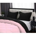 thumbnail image 5 of D.N.G. BEDDINGS 3 Piece Luxury Reversible Diamond Pattern Comforter Set Premium Super Soft, All Season 800 TC, 100% Egyptian Cotton Oversized Super King Size Light Pink/Black Solid Color, 5 of 7
