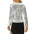 thumbnail image 3 of INSPIRE CHIC Women's Jacket Sequin Sparkle Shawl Collar 1 Button Long Sleeve Party Jackets XS Silver, 3 of 5