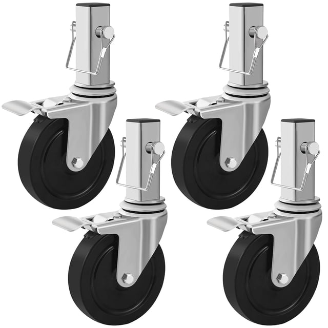 Ensemble de 4 Roues d'Échafaudage de 5 Pouces, Roues d'Échafaudage de Boulanger avec Freins à Double Verrouillage, Tige en Tube Carré de 1-1/4 Pouces, Roulettes d'Échafaudage Roulantes, Capacité de 440LBS par Roue, Accessoires d'Échafaudage