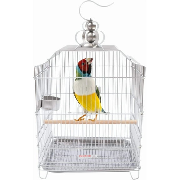 Large Parakeet Bird Cage - Metal Hanging Parrot Bird Cages with Stand, Feeding Bowls & Tray, Pet Birds Flight Cage for Mid-Sized and Small-Sized Birds