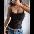 thumbnail image 4 of Tops de Verano para Mujer con Ribete de Encaje, Tirantes Finos, Corte Bajo, Acanalados, Estilo Y2K, para Salir Negro S, 4 of 9