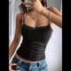 thumbnail image 4 of Tops de Verano para Mujer con Ribete de Encaje, Tirantes Finos, Corte Bajo, Acanalados, Estilo Y2K, para Salir Negro XL, 4 of 9