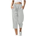 thumbnail image 3 of UKHCCC Women's Plus Women's Loose Fit Waffle Knit Capri Pants with Pockets Elastic Waist Drawstring Casual Summer Lounge Joggers Soft Cotton S-2XL, 3 of 9