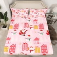 thumbnail image 2 of Feelyou Kawaii Santa Claus Queen Sheet Sets for Child, Pink Christmas Stars Flat Sheet, Happy New Year Queen Fitted Sheet, Super Cozy Room Decor, 4 Pieces, 2 of 7