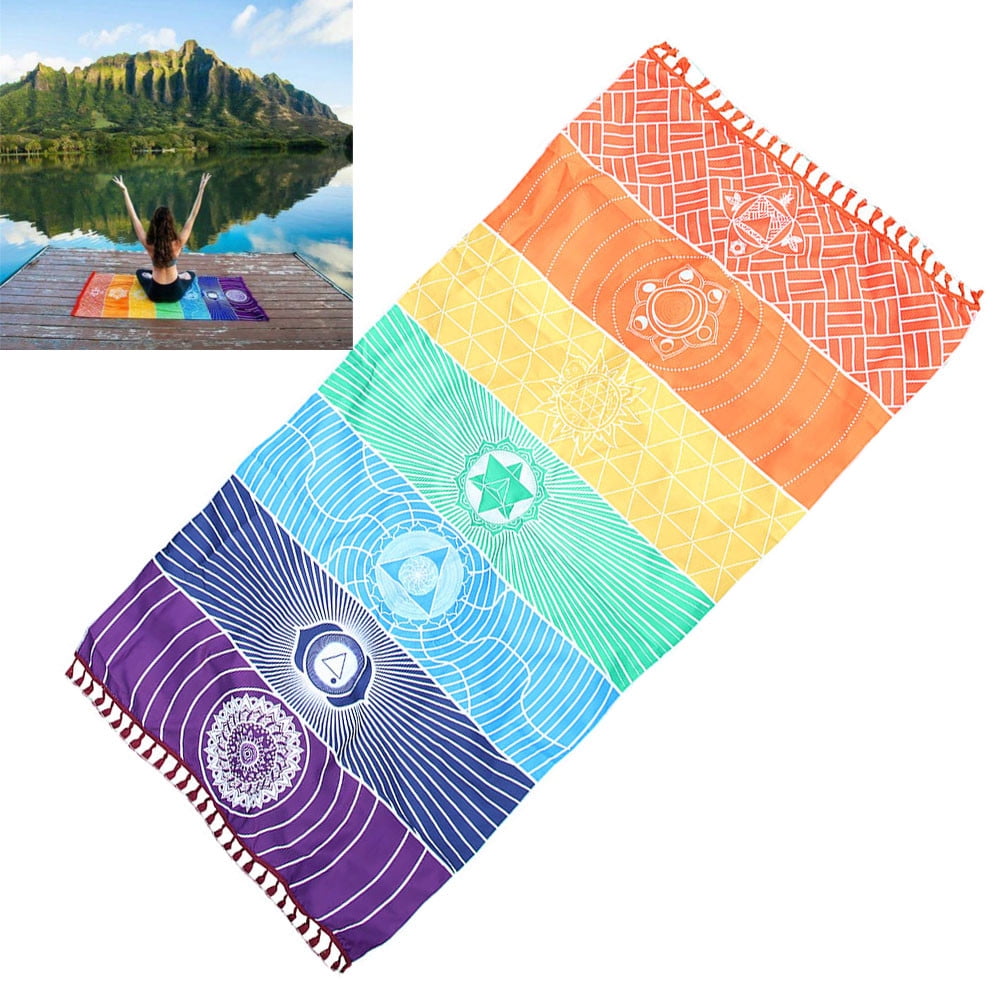 Rainbow Beach Mat Mandala Blanket Wall Hanging Tapestry Stripe Towel Yoga Mat 