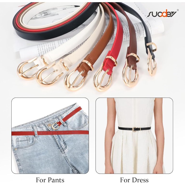 2 Pack Women Skinny Belt Thin Waist Belt with Fashion Gold  display picture 1
