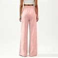 thumbnail image 7 of Lenpel Womens Cotton Linen Pants Lounge Pleated Pull on Low Rise Baggy Trousers Loose Comfy Wide Leg Clothes for Beach Vacation, 7 of 7