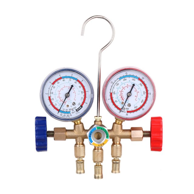 Refrigerant Manifold Gauge Set Air Conditioning Tool For R12 R22 R-404A R-134a Air Condition Refrigeration Tool With Hose Hook