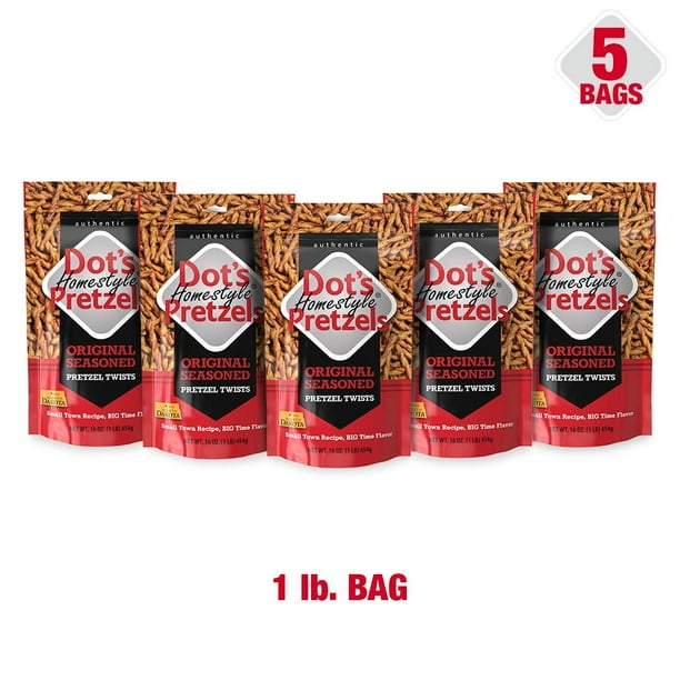 Dot's Homestyle Pretzels 1 lb. Bag (5 Bags) 16 oz. Unique Seasoned Pretzel Snack Sticks