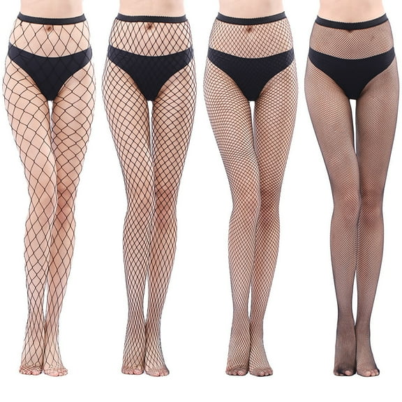 G&Y Fishnet Stockings for Women, High Waist Fishnet Tights, 4 Styles Pack, Black