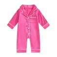 thumbnail image 2 of Nwiuh Newborn Baby Boy Girl Silk Pajamas Romper Long Sleeve Button Down Satin One Piece Onesie Pjs Infant Sleepwears (Hot Pink, 18-24 Months), 2 of 3