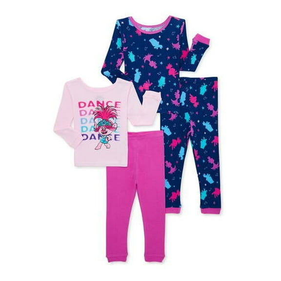 Trolls 2  Long Sleeve Tops and Pants, 4-Piece Pajama Set, 2T