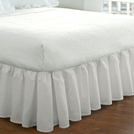 Fresh Ideas Ruffled Poplin Collection Bed Skirt, Queen, White