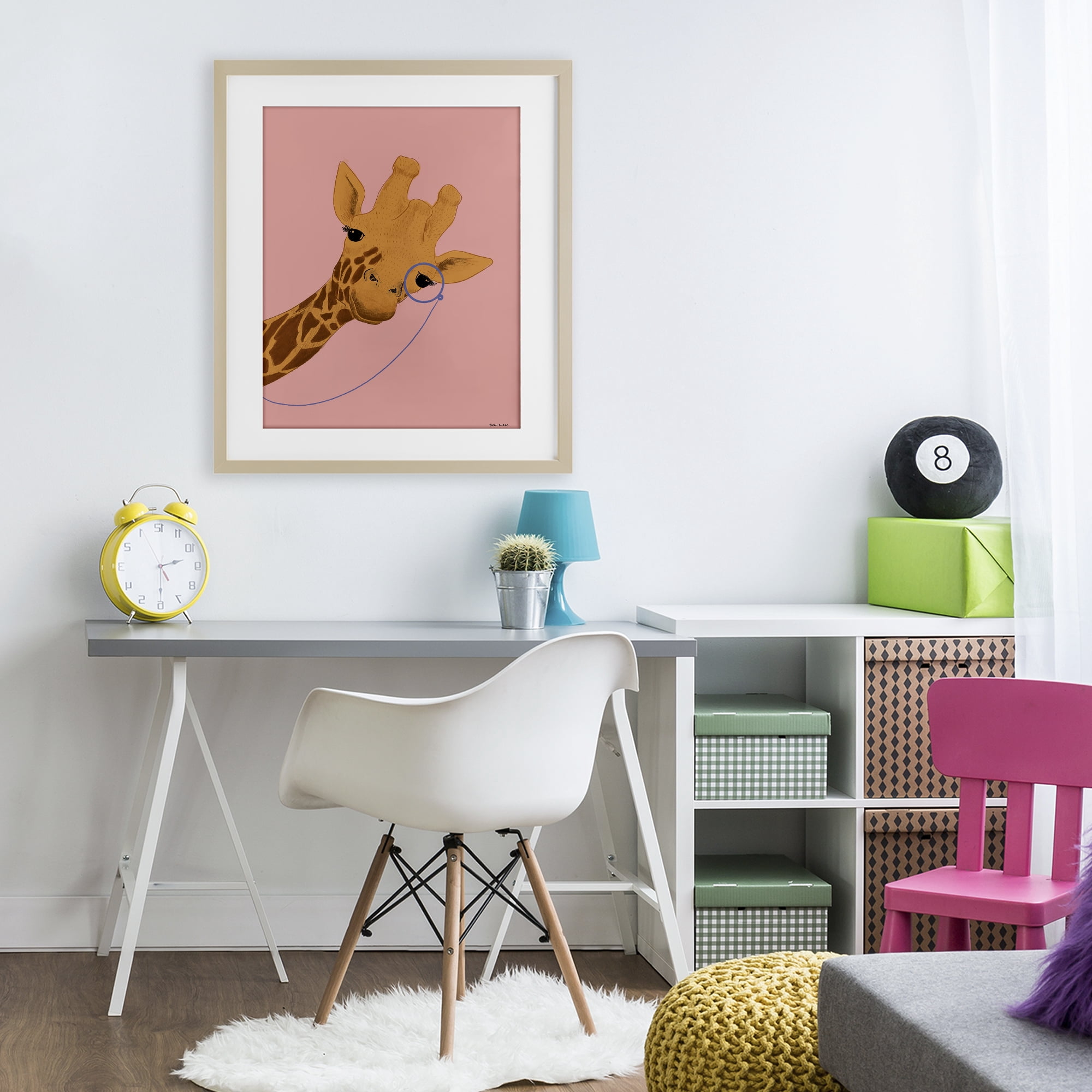 Stupell Industries Playful Giraffe with Monocle Birch Framed Print Under Glass, design by Rachel Nieman