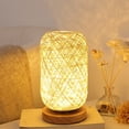 thumbnail image 3 of Lámpara de noche moderna en bambú y ratán lámpara de mesa base de madera decoración personalizada moderna creativa, lámpara LED regulable, lámpara de noche de salón, beige, 3 of 5