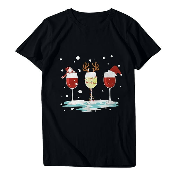 Camisas de Navidad Para Mujer Tops de Cuello Redondo Blusa Informal de Manga Corta Con Estampado de Moda Odeerbi ODB195648