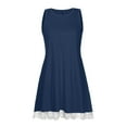thumbnail image 3 of WIZUTIZ Womens Summer Dresses Casual Stylish Comfy High Rise Mini Dress Solid Pleated Dress Round Neck Sleeveless Shift Dress for Teen Girls Lace Trim with Pockets Plus Date Dress Blue XXL, 3 of 3