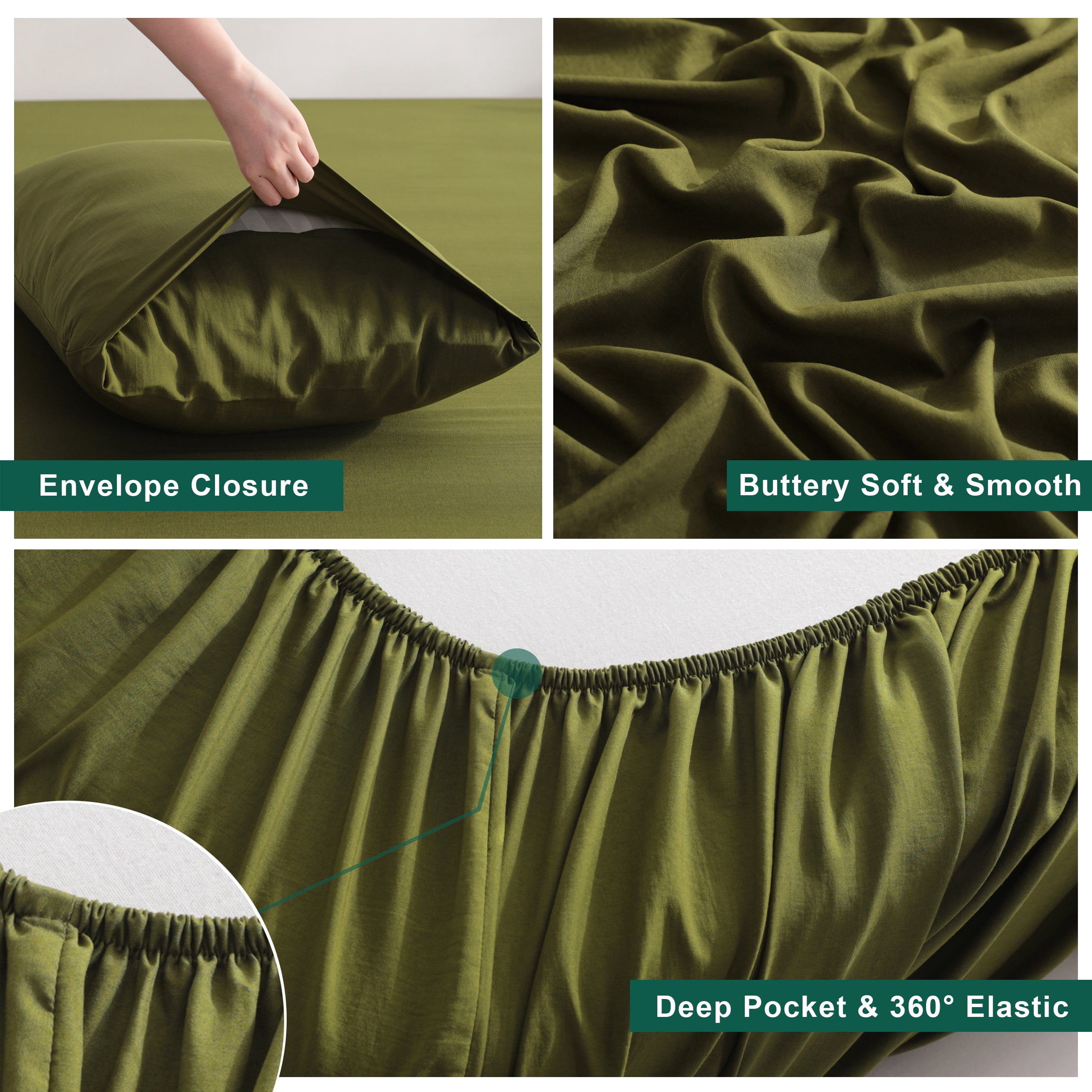 Lorviah 4 Piece Bamboo Sheet Sets Queen Size - Cooling, Breathable & Ultra soft Bedding - Includes Deep Pocket Fitted Sheet, Flat Sheet & Pillowcase - Army Green