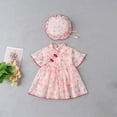 thumbnail image 2 of Ruyang New Born Girl Retro Cheongsam Collar Dresses Toddler Chinese Suit Onesie Cheongsam Skirt Baby Tang Summer Dress With Hat, 2 of 9
