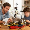 thumbnail image 3 of Pirate Ship Building Blocks Sets, Redbeard's Revenge Three Masted Boat STEM Toys for 8, Piece Pirate Boat Display Model with Dinghy Birthday for 928 PCS, 3 of 7
