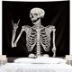 thumbnail image 4 of Tapiz de calavera para colgar en la pared, 51 x 59 pulgadas, esqueleto divertido, tema blanco y negro, decoración del hogar para hombres, mujeres, gótico, hippie, Halloween, bohemio, terror, roca, 4 of 5