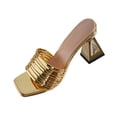 thumbnail image 3 of Gpaecead Women Metallic Ribbed Strap Chunky Heel Mules Square Toe Sparkly Plus Size Spring Summer Party Elegant Shoes,Gold, 3 of 8