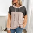 thumbnail image 5 of Women's Ribbed Tops Hooded Drawstring Color Block Pullover Tops Casual Loose Lightweight Sweatshirts Spring Fall Outfits (XXL, Khaki), 5 of 7