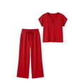 thumbnail image 5 of Girls Tracksuit Full Set 2 Piece - Kids Shorts Sleeve Loose T Shirts And rousers with Pockets Sets, Casual Solid Color Co Ord Outfit, Summer Tees Y2K Streetwear, School Clothes Red 7-8 Years, 5 of 7