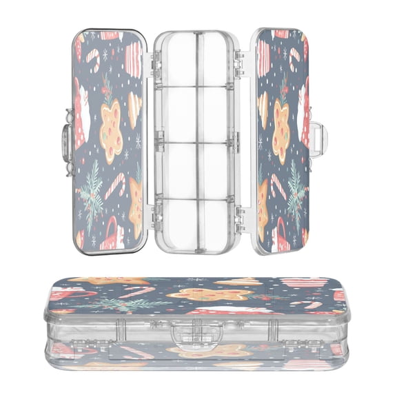 Plastic Pencil Box Large Capacity Pencil Boxes Clear Boxes with Snap-Tight Lid Stylish Office Supplies Storage Organizer Box New Year's Pattern
