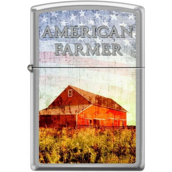 Zippo Lighter- American Farmer USA Flag Brushed Chrome Windproof Lighter #Z5193
