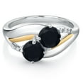 thumbnail image 2 of Gem Stone King 925 Sterling Silver and 10k Yellow Gold Black Onyx and White Lab Grown Diamond 2 Stone Engagement Ring for Women (0.99 Cttw, Round 5MM, Gemstone December Birthstone, Size 7), 2 of 4
