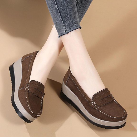 BXSRUTA Women's Plus Size Slip on Wedge Loafers Comfortable Everyday Casual Spring Summer Shoes