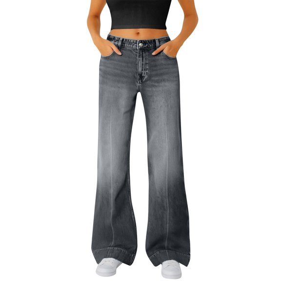 iHPH7 Wide Leg Jeans Woman Work Pants for Women Baggy Jeans Denim Pants for Women Mid Rise Jeans for Women Loose Jeans for Women Dark Wash Jeans Women Dark Gray S