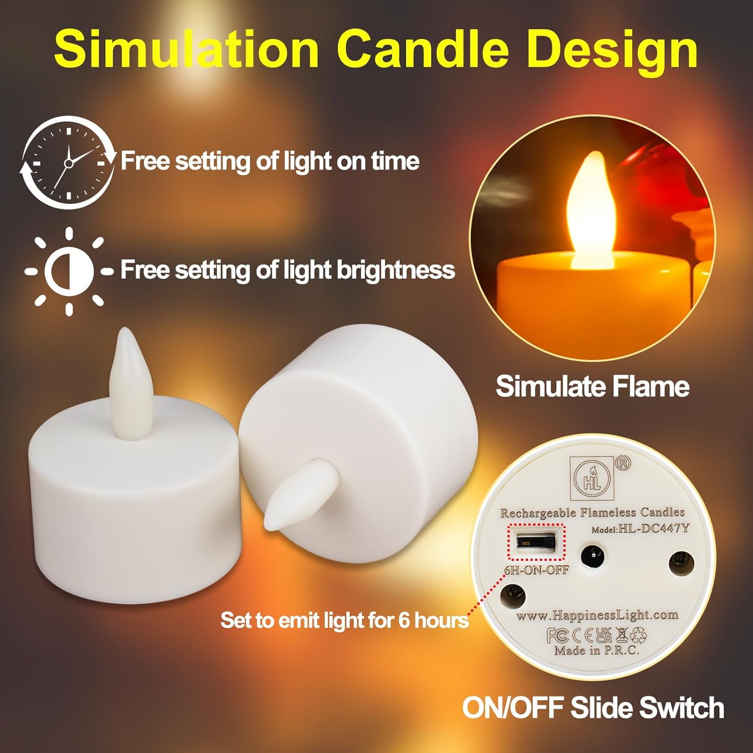 HL Rechargeable Tea Lights Flameless Candles with Remote,Flickering LED Candles with Timer Battery Operated Candles,for Home Seasonal Halloween Decor Flameless Centerpiece Table Decorations,6 Pack