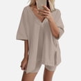 thumbnail image 2 of WAYUTE Womens Sets 2 Piece Outfits Oversized Oversized V Neck Short Sleeve T Shirt and Shorts Activewear Travel Baggy Matching Clothing, 2 of 6