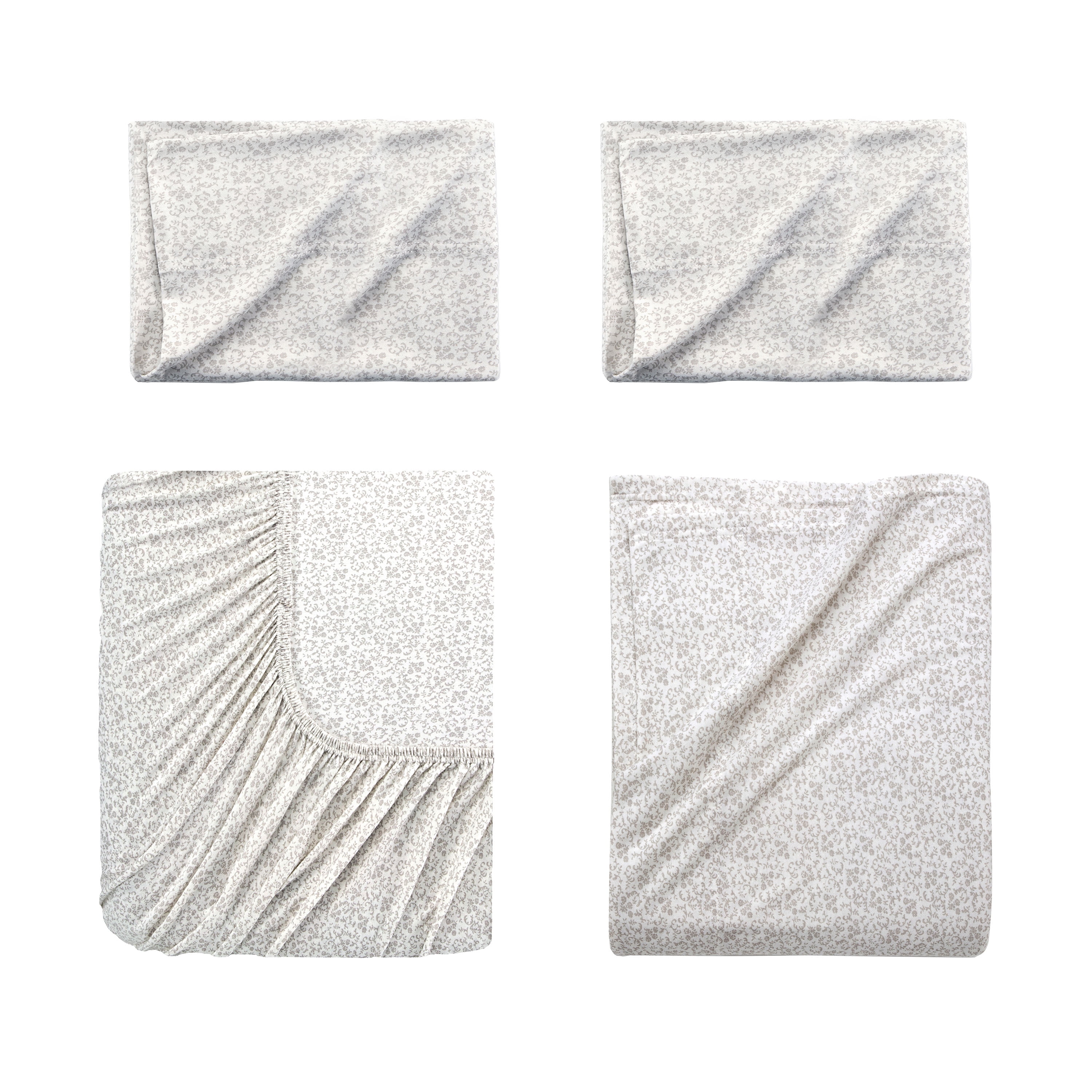 Vellux Lilo Jersey Full Sheet Set, Soft & Easy Care Cotton Blend, Floral Print, Gray