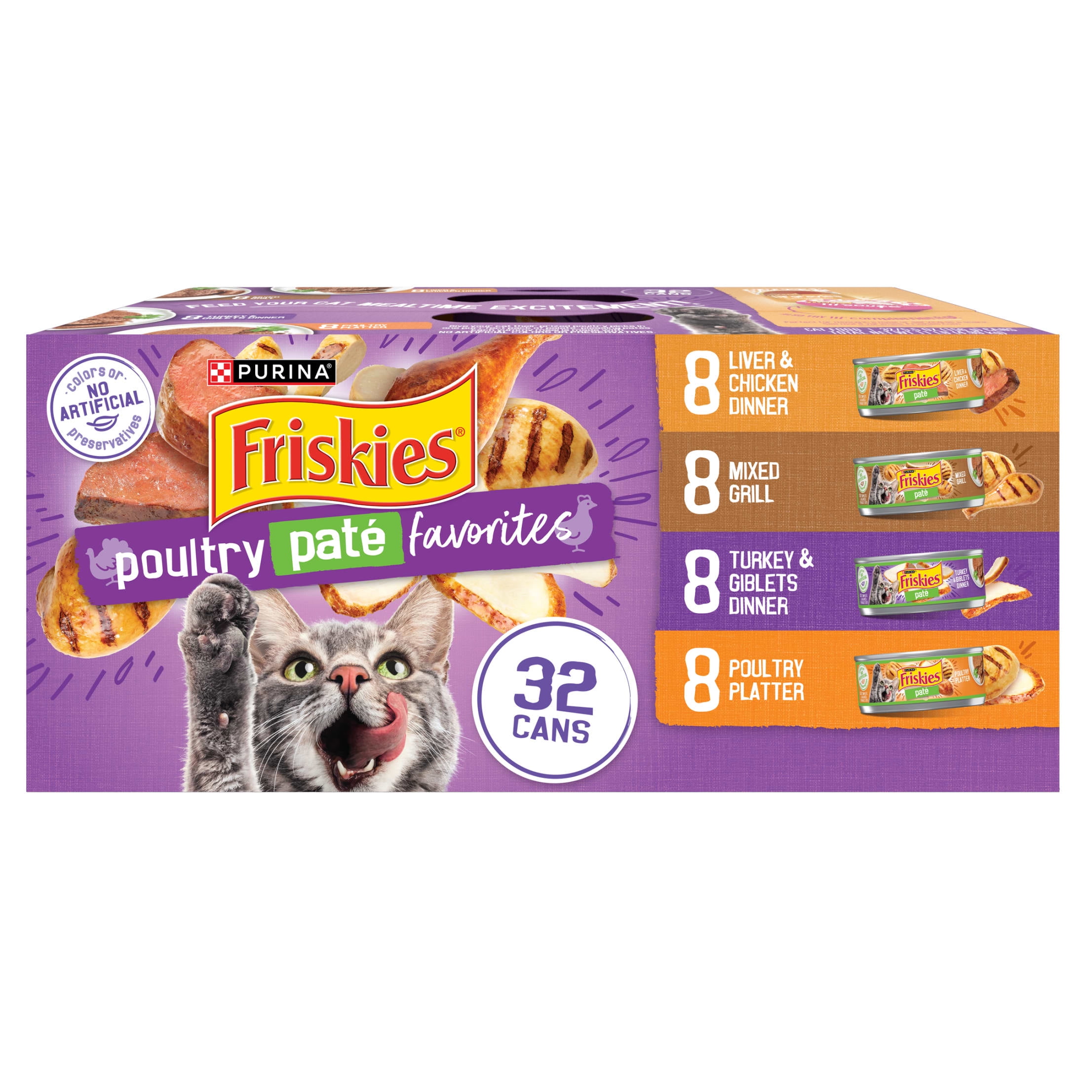 Purina Friskies Classic Pate Cat Food, Poultry Favorites Variety Pack - 32 cans, 5.5 oz each