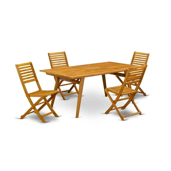East West Furniture Denison 5-piece Wood Outdoor Set in Natural Oil