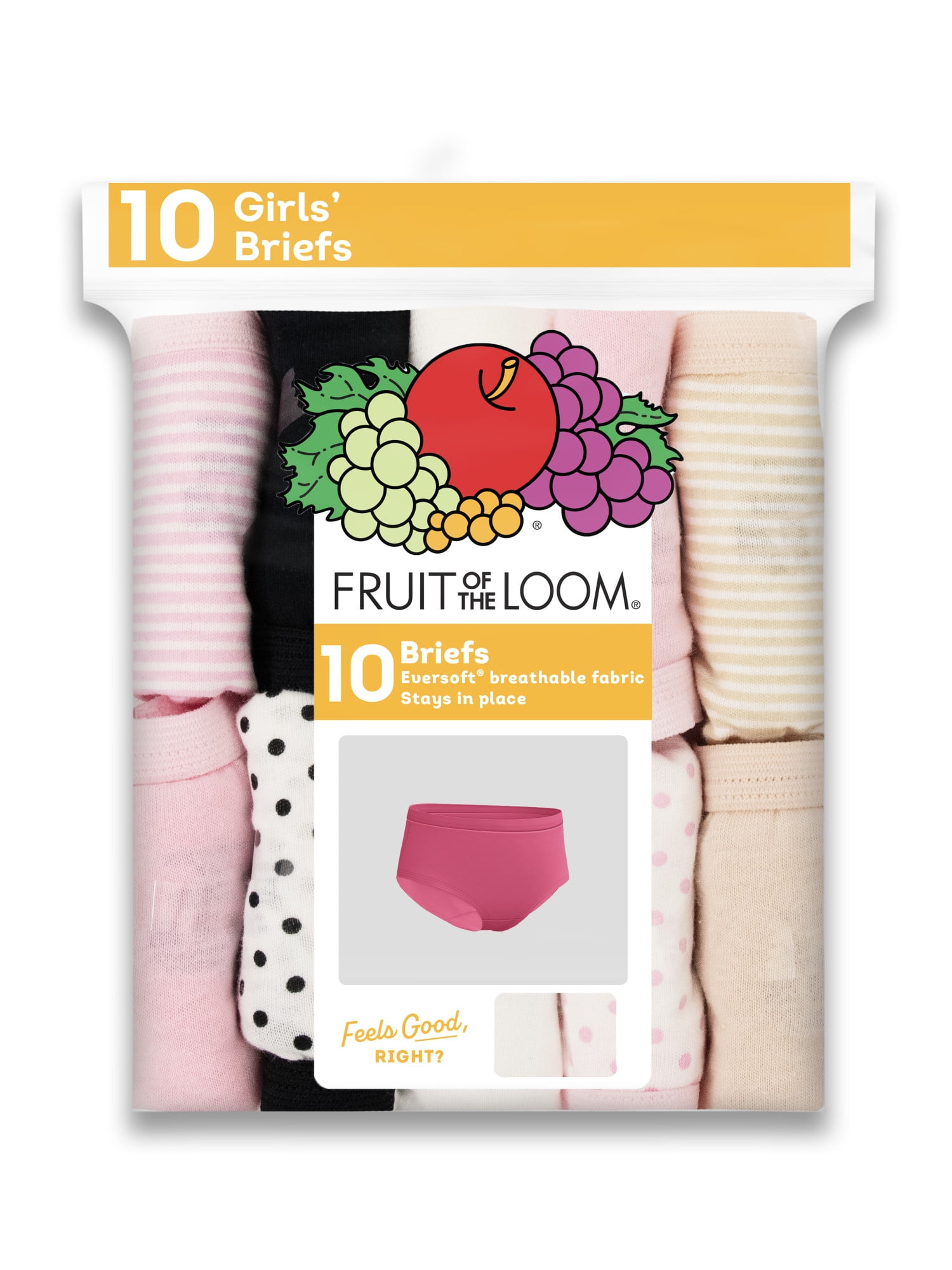 Fruit of the Loom Girls' Eversoft Brief Underwear, 10-Pack, Sizes 4-16